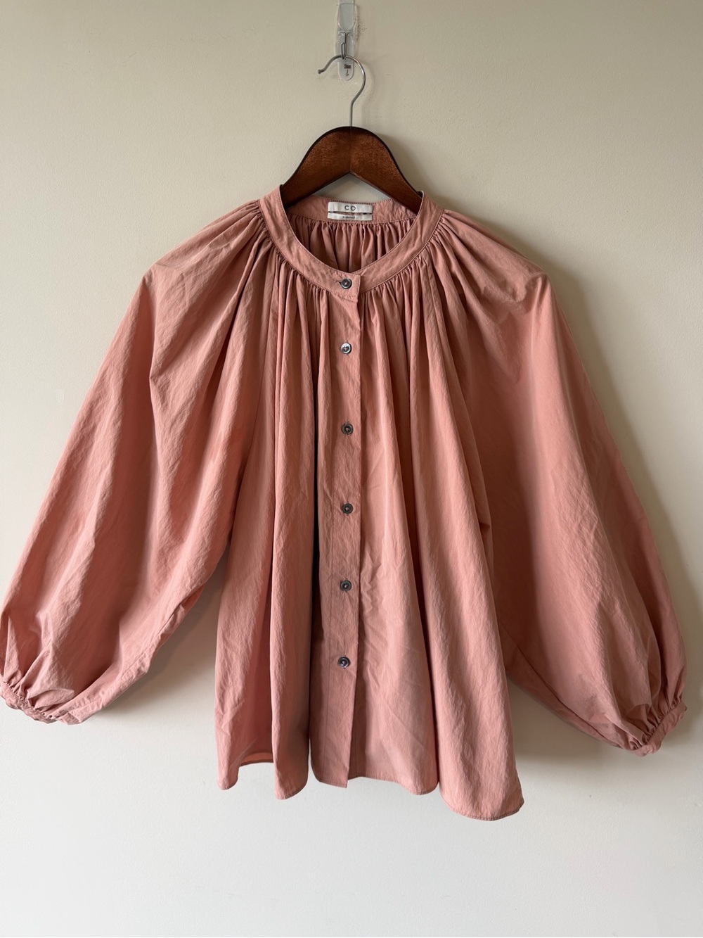 CO Blush Pink Button-Front Balloon Sleeve Blouse